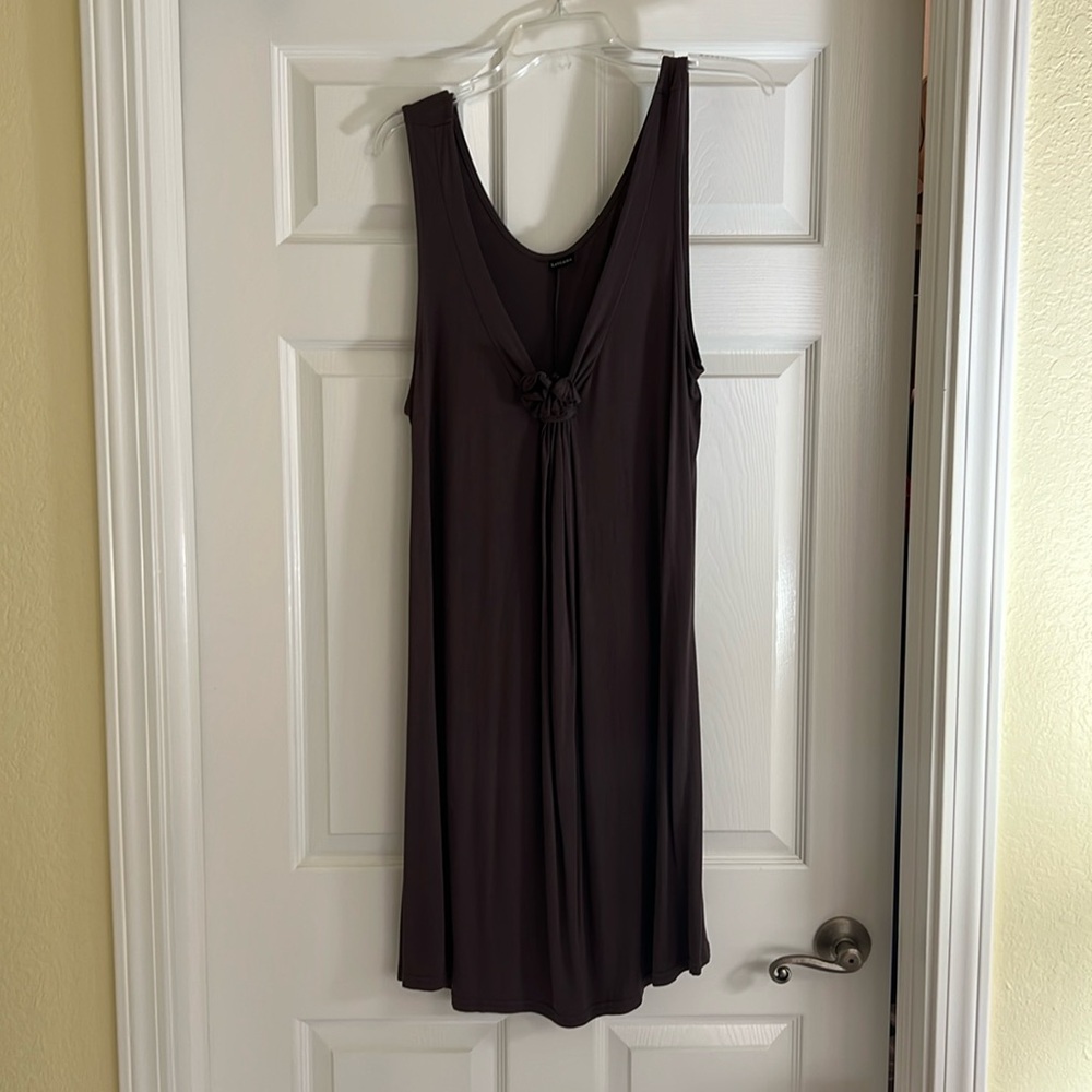 Rich brown sleeveless dress.